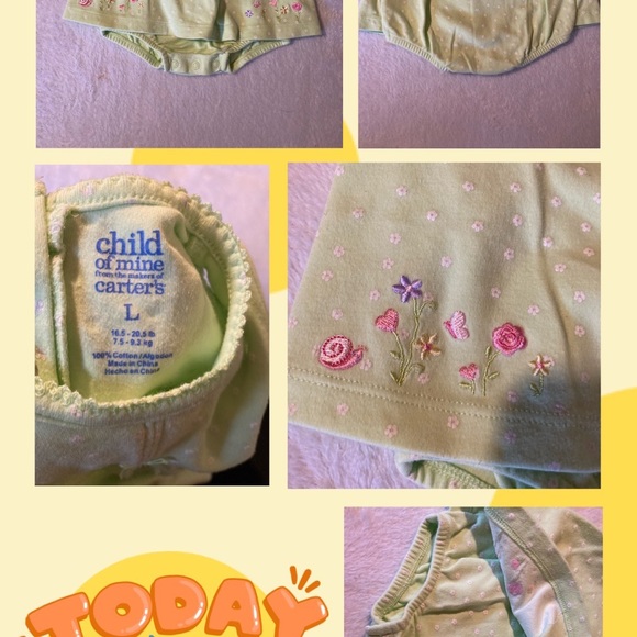 Child Of Mine Carter’s L Babygirl Green Spring Dress - Picture 2 of 6